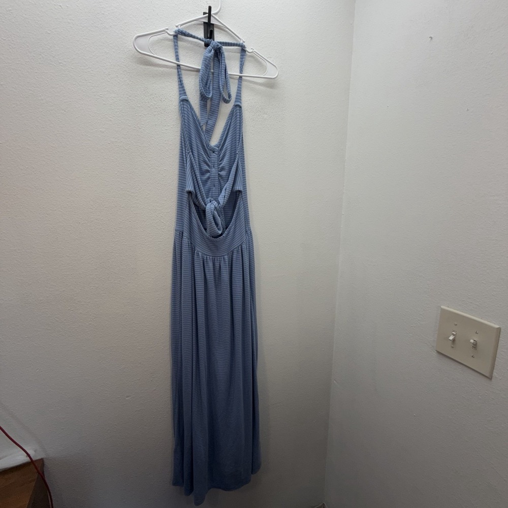 Free People Size M Nina Summer Halter Maxi Dress Coastal Boho Striped Sundress - Picture 3 of 12